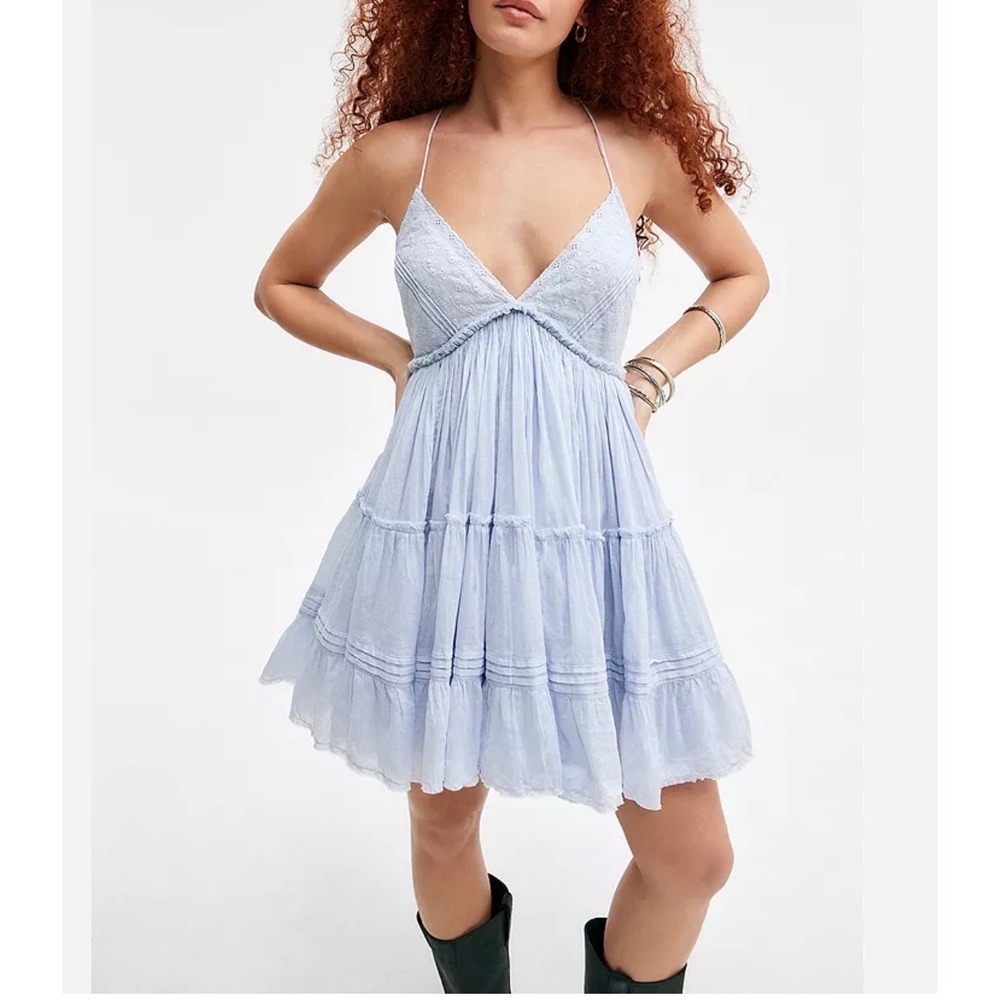 Urban Outfitters Kimchi Blue Aria Babydoll Dress boho beach ruffle coquette sz L